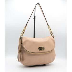 MICHAEL KORS Bedford Beige Leather Shoulder Bag Medium Handbag Tassel Gold